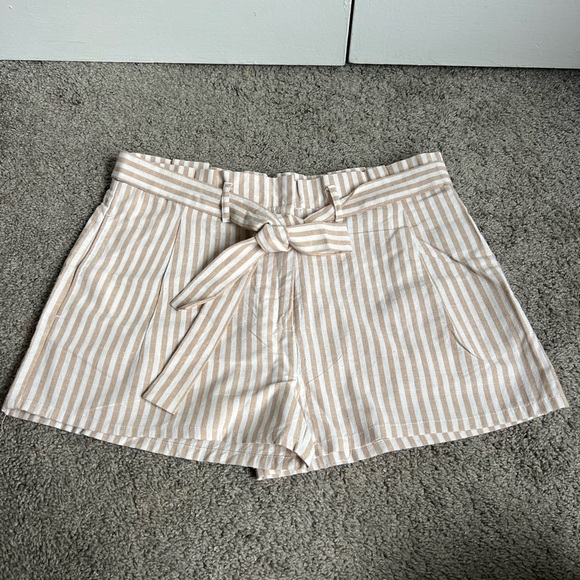 Love Tree Beige Striped High Waist Shorts - Picture 1 of 6